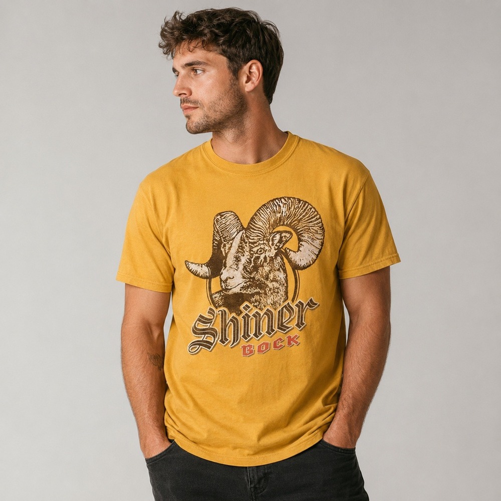 Retro Shiner Bock Beer Shirt Mens M Gold Ram Logo Texas Brewery‎ T-Shirt Gildan